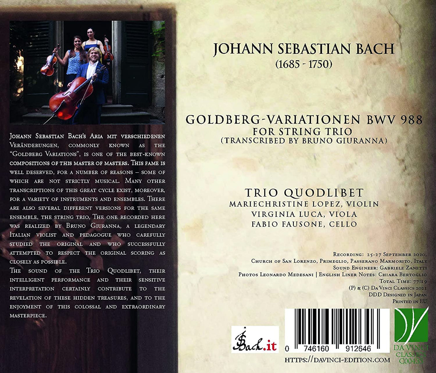 `Bach: Goldberg-Variationen, Bwv 988, For String Trio (Trans. By Bruno Giuranna)`