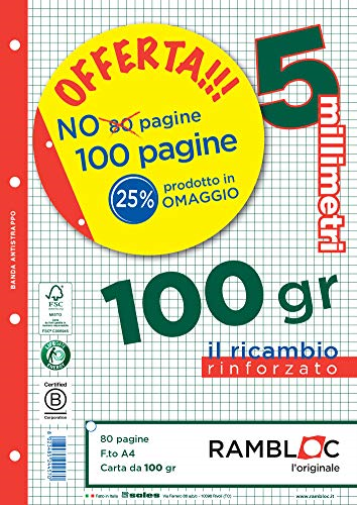 Ricambio Bianco A4 100Gr 5Mm 100Ff