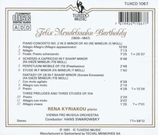 Mendelssohn - Works For Piano