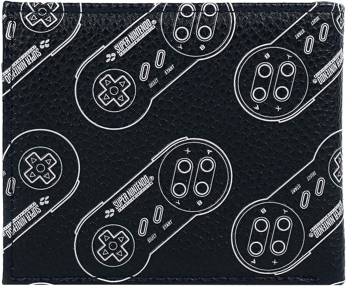 Nintendo Snes Logo Controllers All-Over Print Bi-Fold Wallet, Male, Black (Mw508606Ntn)