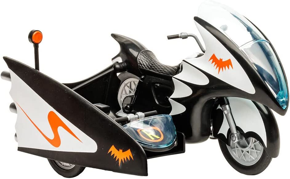 McFarlane Toys, DC Multiverse, DC Retro Batman Batcycle Vehicle Action Figure with Side Car, Collectible DC Retro 1960's TV Figure – Ages 12+