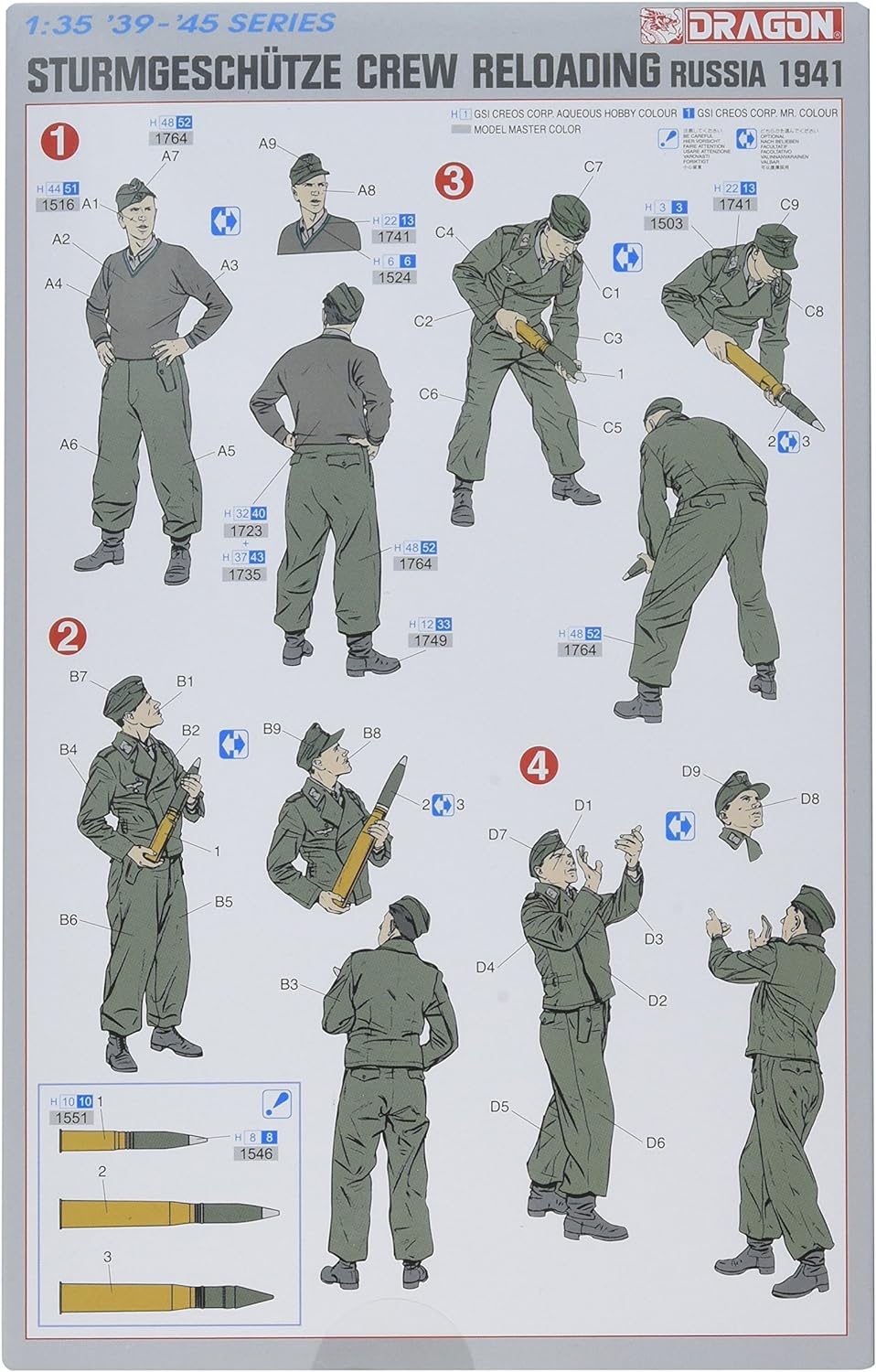 Dragon Models USA DRA6192 1/35 Sturmgeschϋtze Crew Reloading, Russia 1941 (4 Figure Set