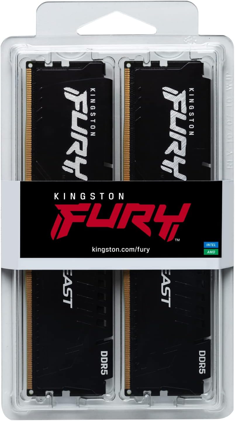 Kingston FURY Beast DDR5 64GB (2x32GB) 5200MT/s DDR5 CL40 DIMM Desktop Gaming Memory Kit of 2 - KF552C40BBK2-64 64GB Kit of 2 5200MT/s Intel XMP
