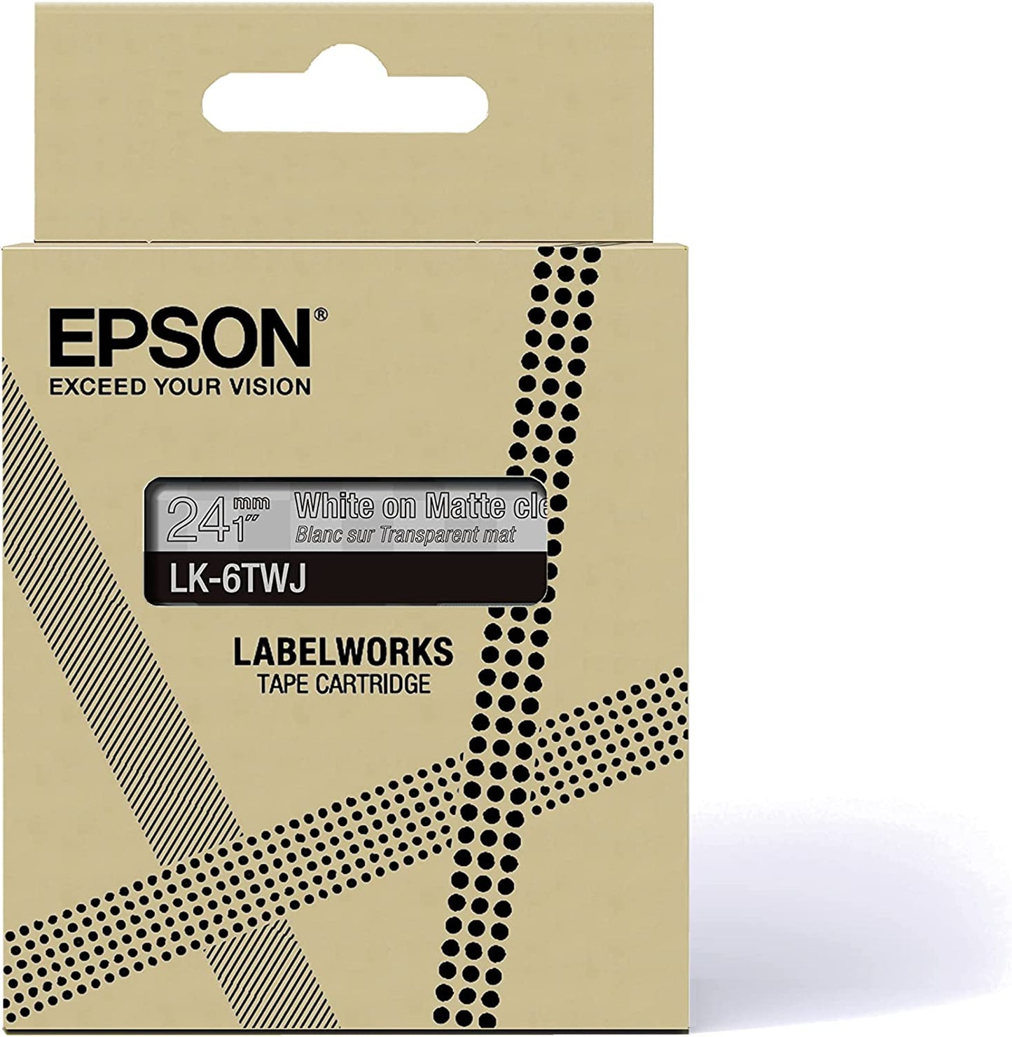 Epson Etikettenkassette, mattes Beschriftungsband LK-6ABJ schwarz auf hellgrau, langlebiges Band für Epson LabelWorks Etikettendrucker, wasser- & verschleißfest, 8 m x 24 mm