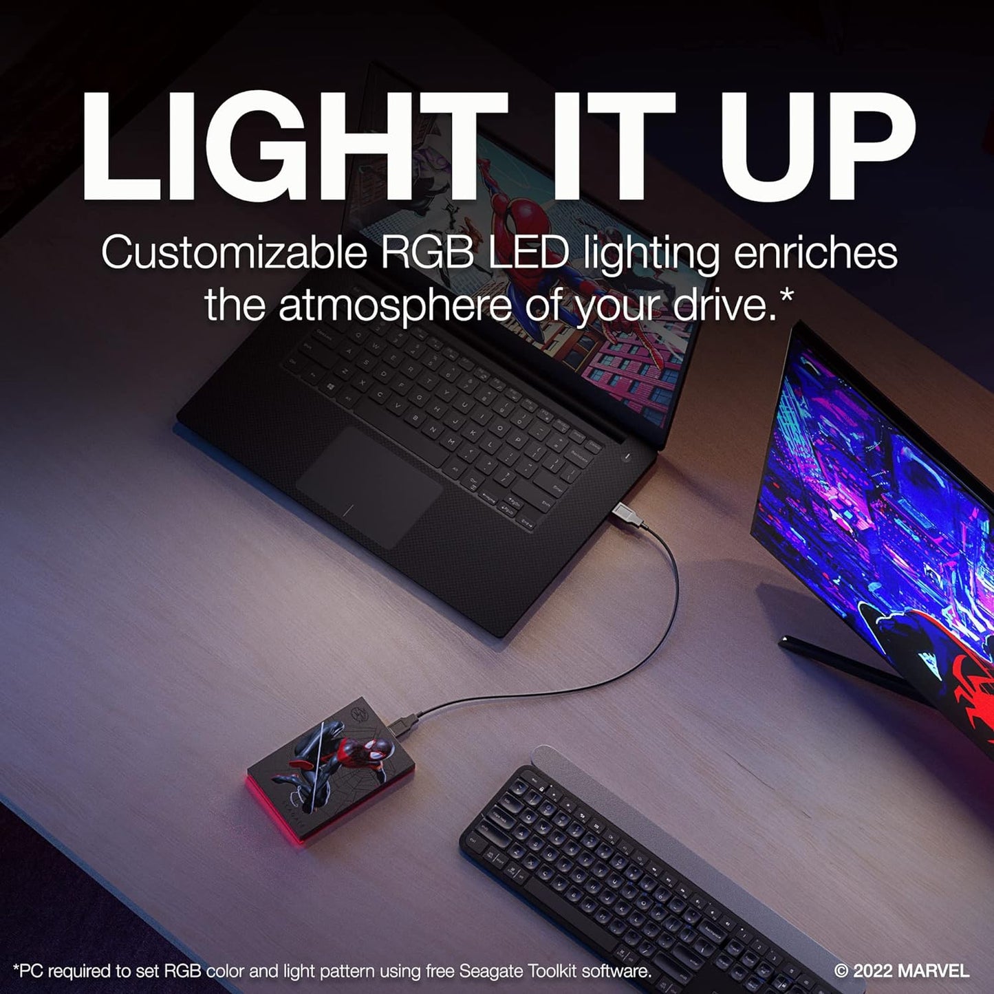 Seagate FireCuda Miles Morales Special Edition, 2 TB, External Hard Drive - USB 3.2 Gen 1, customizable LED RGB lighting Red, with Rescue Services (STKL2000419) Miles Morales - HDD 2TB PC/Xbox/PS4/PS5