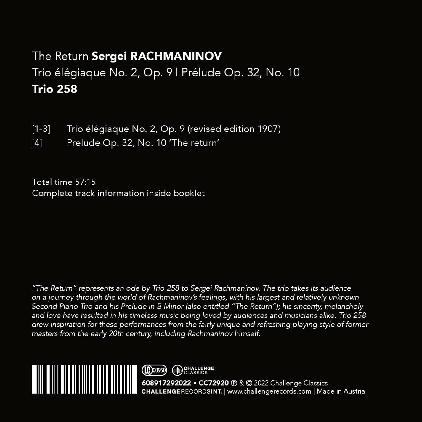Sergei Rachmaninov: Trio Élégiaque No. 2, Op. 9/...: The Return