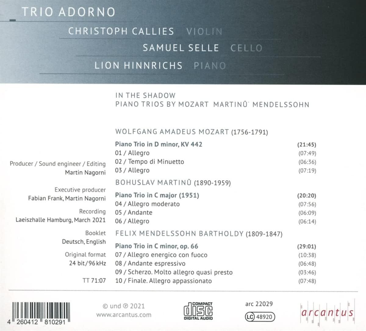 Trio Adorno: In the Shadow: Piano Trios By Mozart/Martinu/Mendelssohn