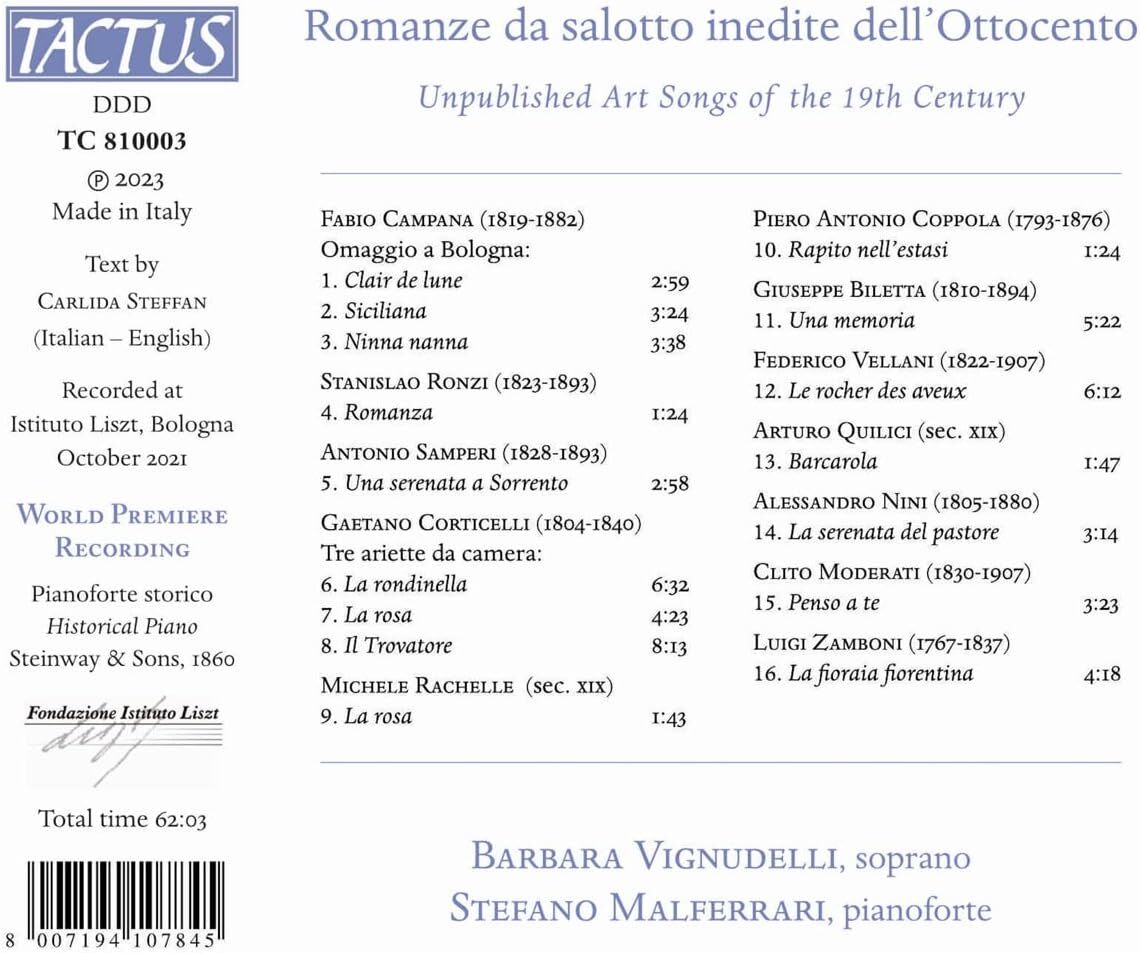 Romanze Da Salotto Inedite Dell'Ottocento: Unpublished Art Songs of the 19th Century