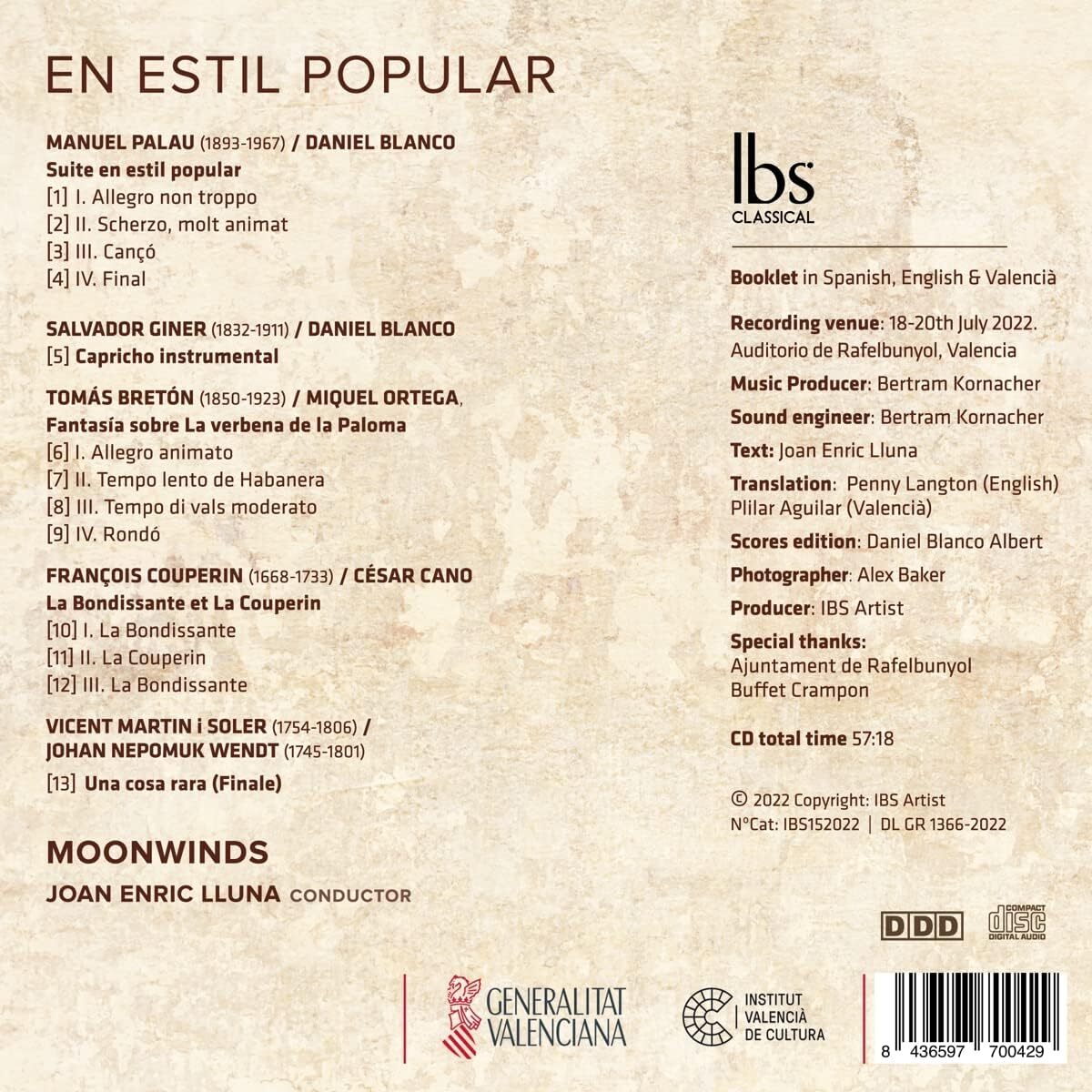 Palau/Giner/Bretón/Couperin/Martin I Soler: En Estil Popular