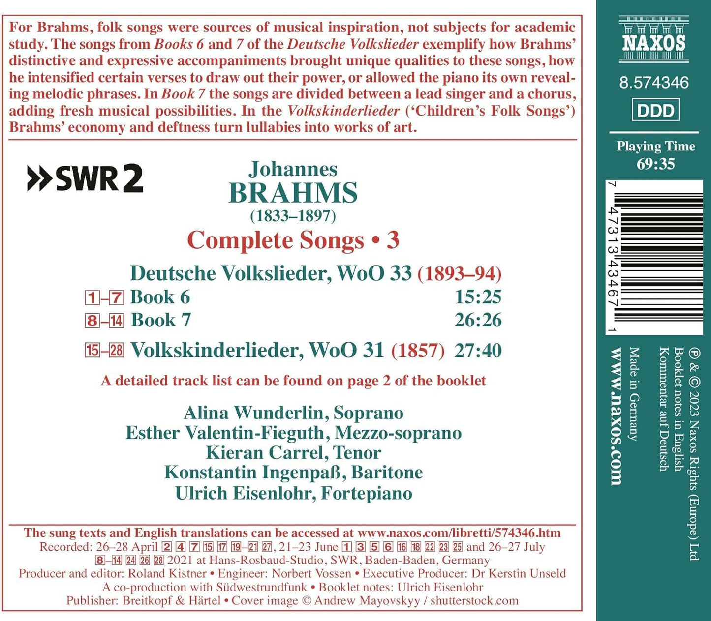 Brahms: Complete Songs - Volume 3