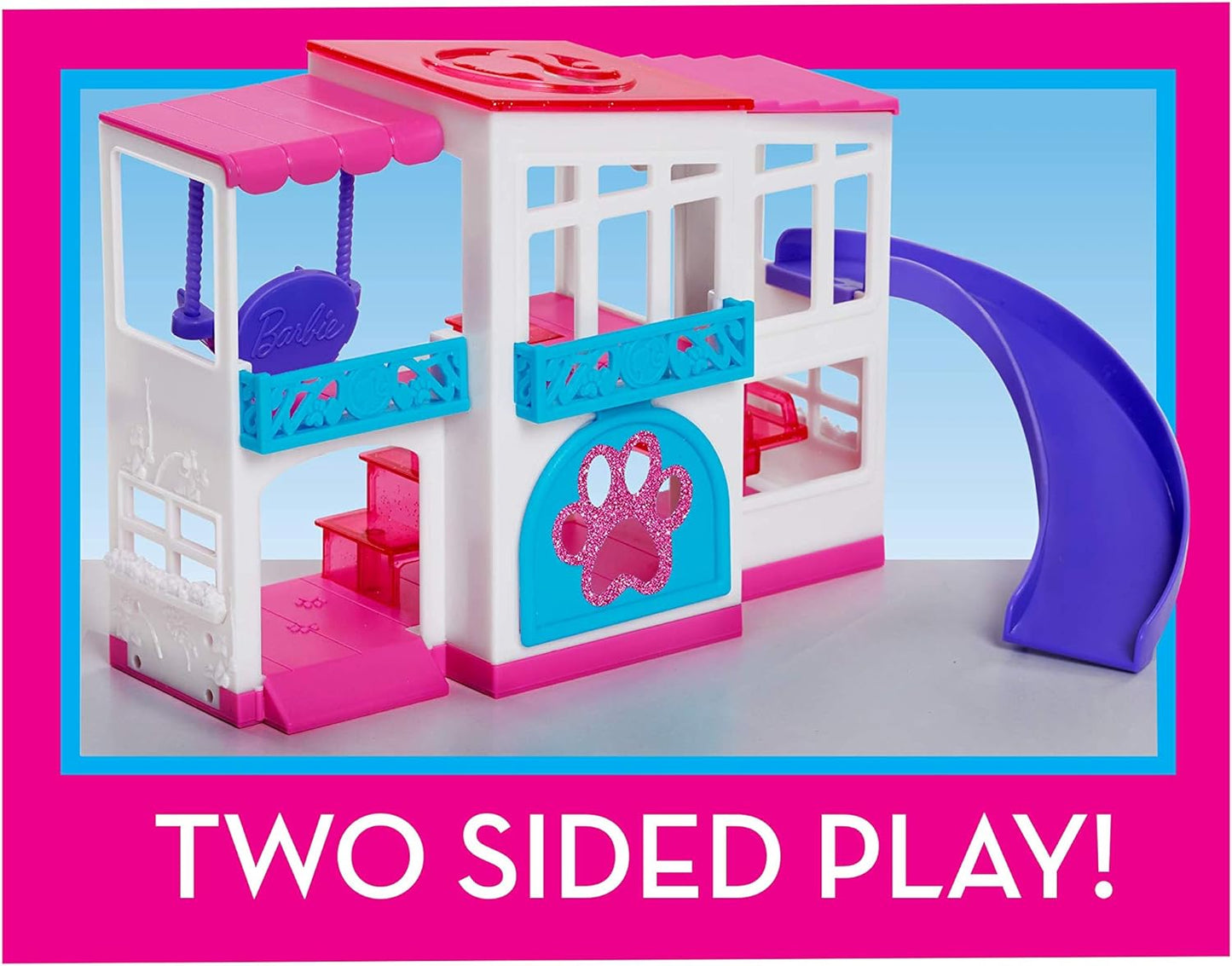 Barbie Pet Dreamhouse 2-Sided Playset, 10-pieces Include Pets and Accessories, Kids Toys for Ages 3 Up
