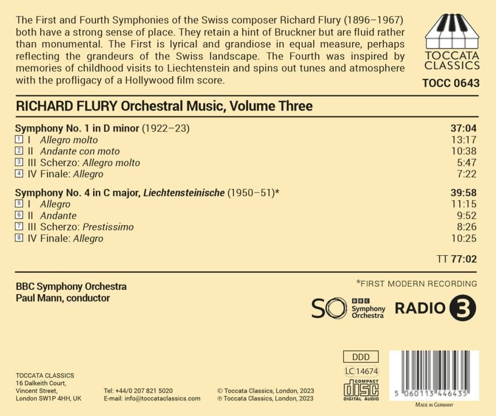 Richard Flury: Orchestral Music - Volume 3