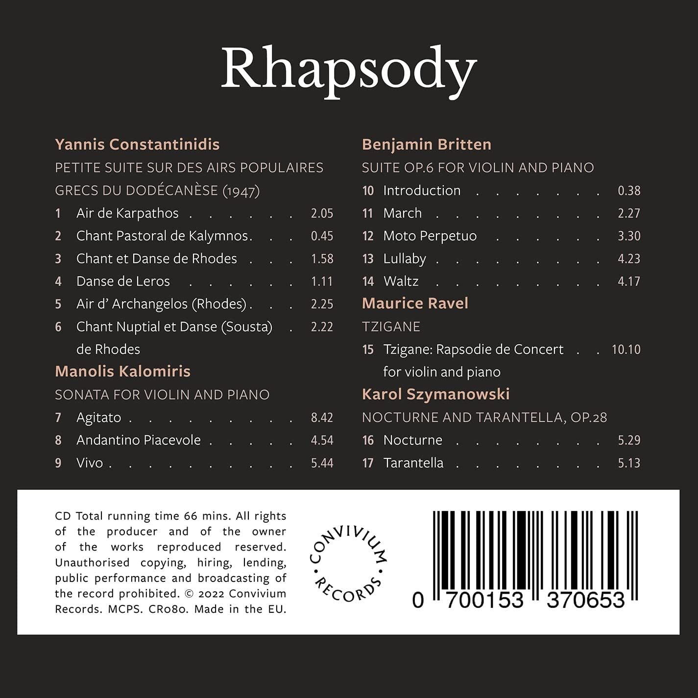 Lisa Archontidi-Tsaldaraki & Panayotis Archontides: Rhapsody: 20th Century Violin Masterpieces