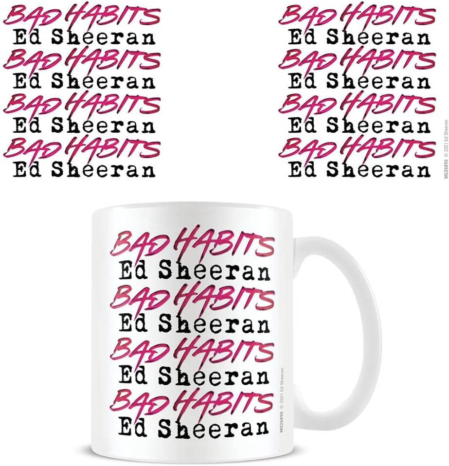Pyramid International Ed Sheeran Coffee Mug with Bad Habits Repeat Design in Presentation Gift Box 11oz - Official Merchandise