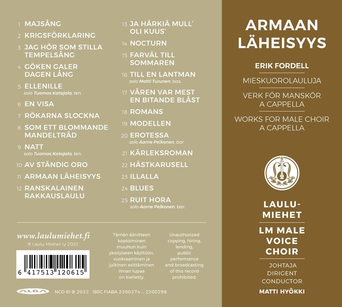 Erik Fordell: Mieskuorolauluja - Armaan Läheisyys