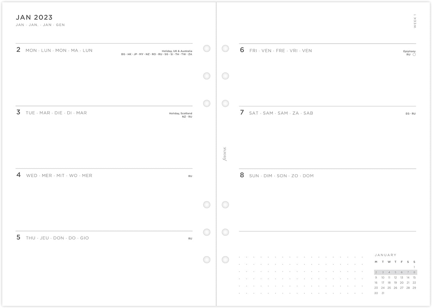 Filofax A5 Minimal Week on Two Pages 2023 Diary, White (23-68590