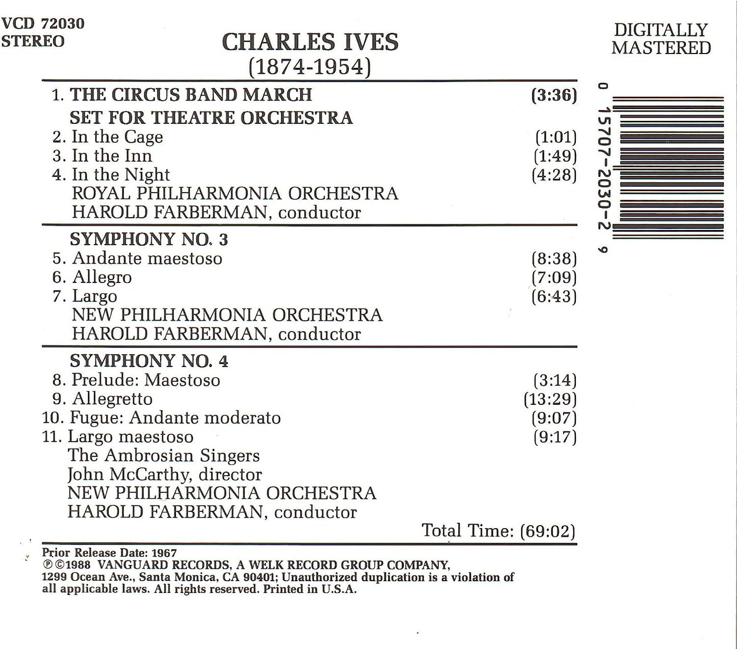 Ives:Syms. 3 & 4