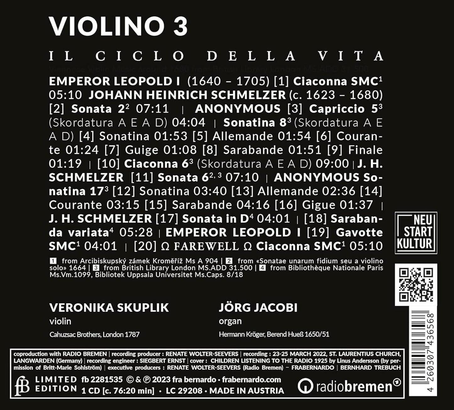 Veronika Skuplik/Jörg Jacobi: Violino 3 - Il Ciclo Della Vita: Viennese Violin Music Around 1680