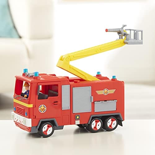 FIREMAN SAM Electronic Spray and Play Jupiter fire engine, free-wheeling with lights, sounds, water cannon, with figure playset., Red, 35.5 x 15 x 20.5 centimeters