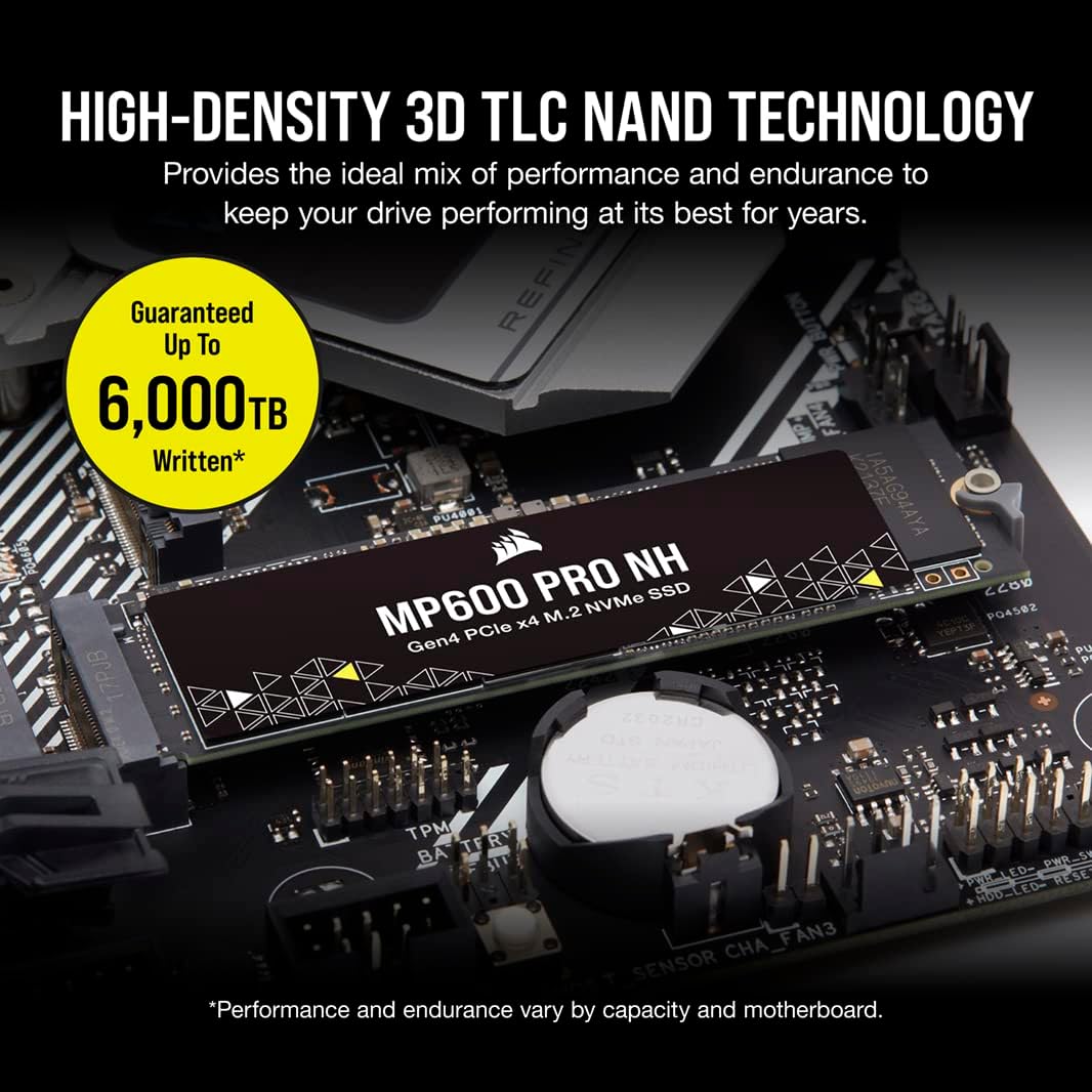 Corsair MP600 PRO NH 2TB PCIe Gen4 x4 NVMe M.2 SSD – High-Density TLC NAND – M.2 2280 – DirectStorage Compatible - Up to 7,000MB/sec - No Heatsink - Black