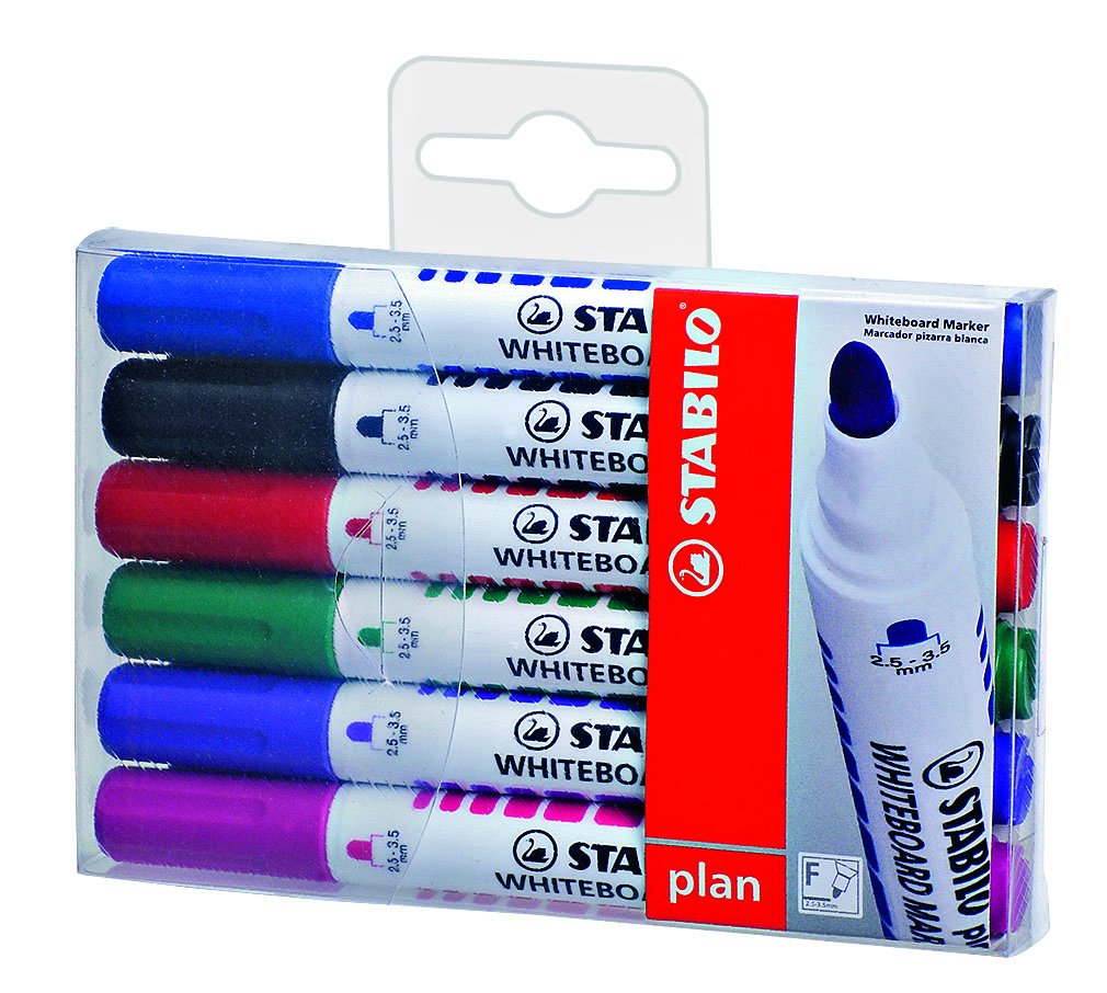Stabilo 641/6PL Plan Marker for Whiteboard Round Tip Plastic Case