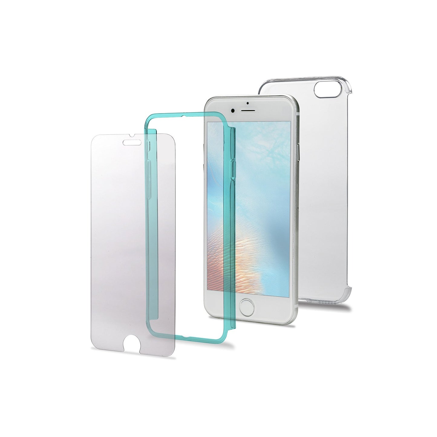 Celly Polycarbonate Total Body Protection Back/Front Cover with Display Tempered Glass 9H Hardness for iPhone 7 - Tiffany