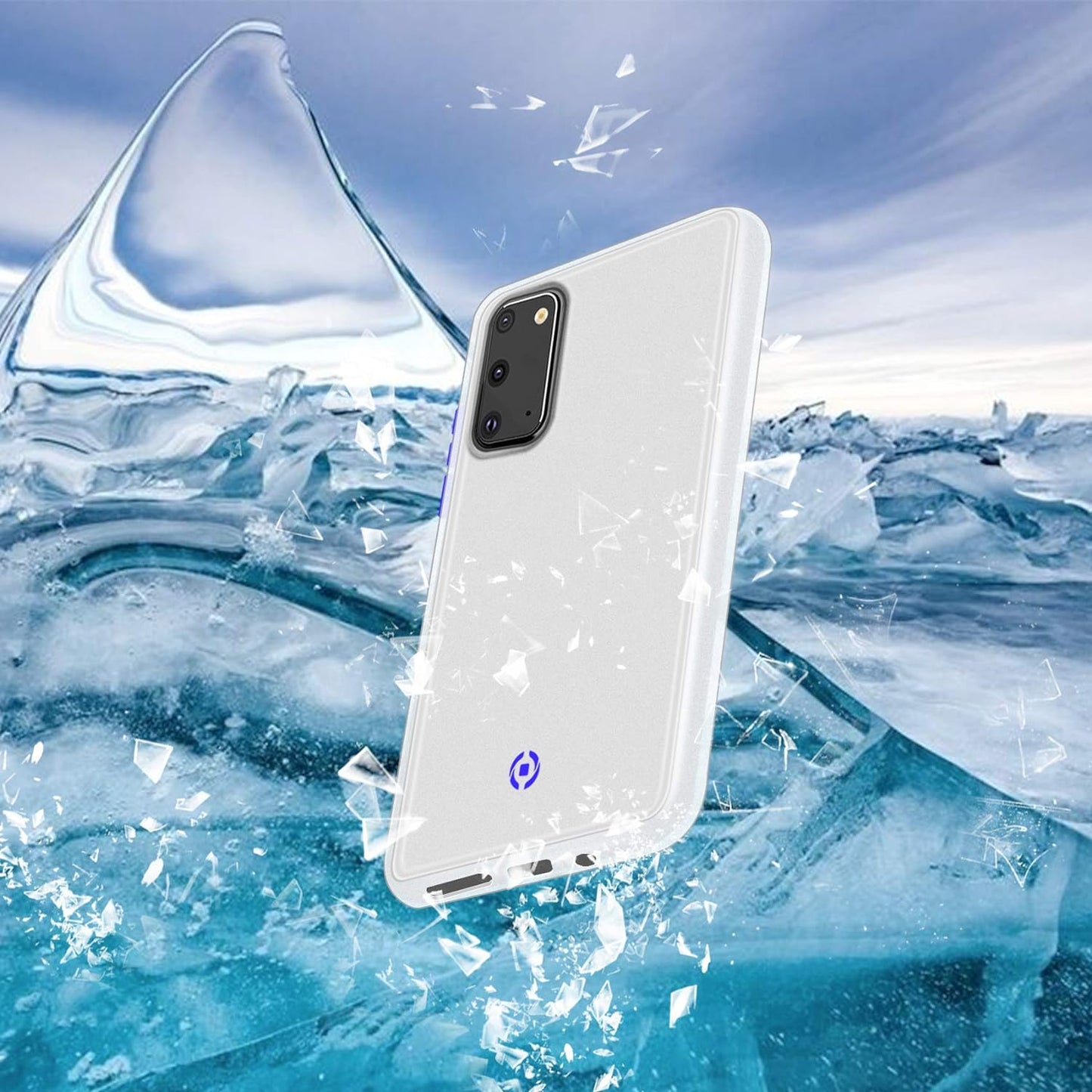 Celly GLACIER992WH Mobile Phone Case for Samsung Galaxy S20 with Glacier Anti-Slip Protective Case with Translucent Matte Cover and Coloured Buttons White