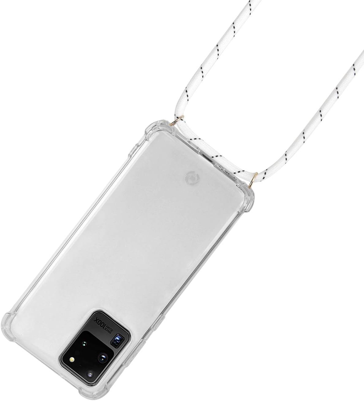 Celly Case with Rope for Samsung Galaxy S20 Ultra, Transparent Protective Hanging and Adjustable Case with Neck Strap, 2 White and Green Lanyards