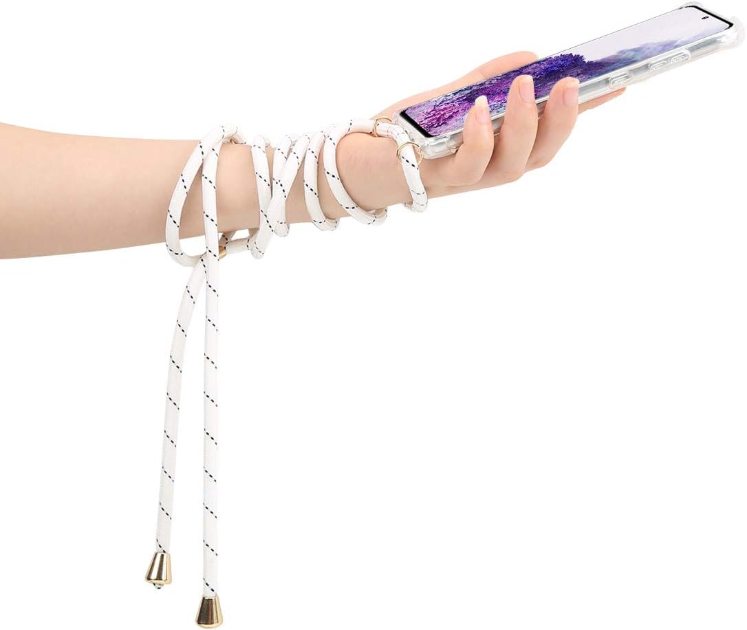 Celly Case with Rope for Samsung Galaxy S20, Transparent Hanging and Adjustable Protective Case with Neck Strap, 2 White and Green Lanyards