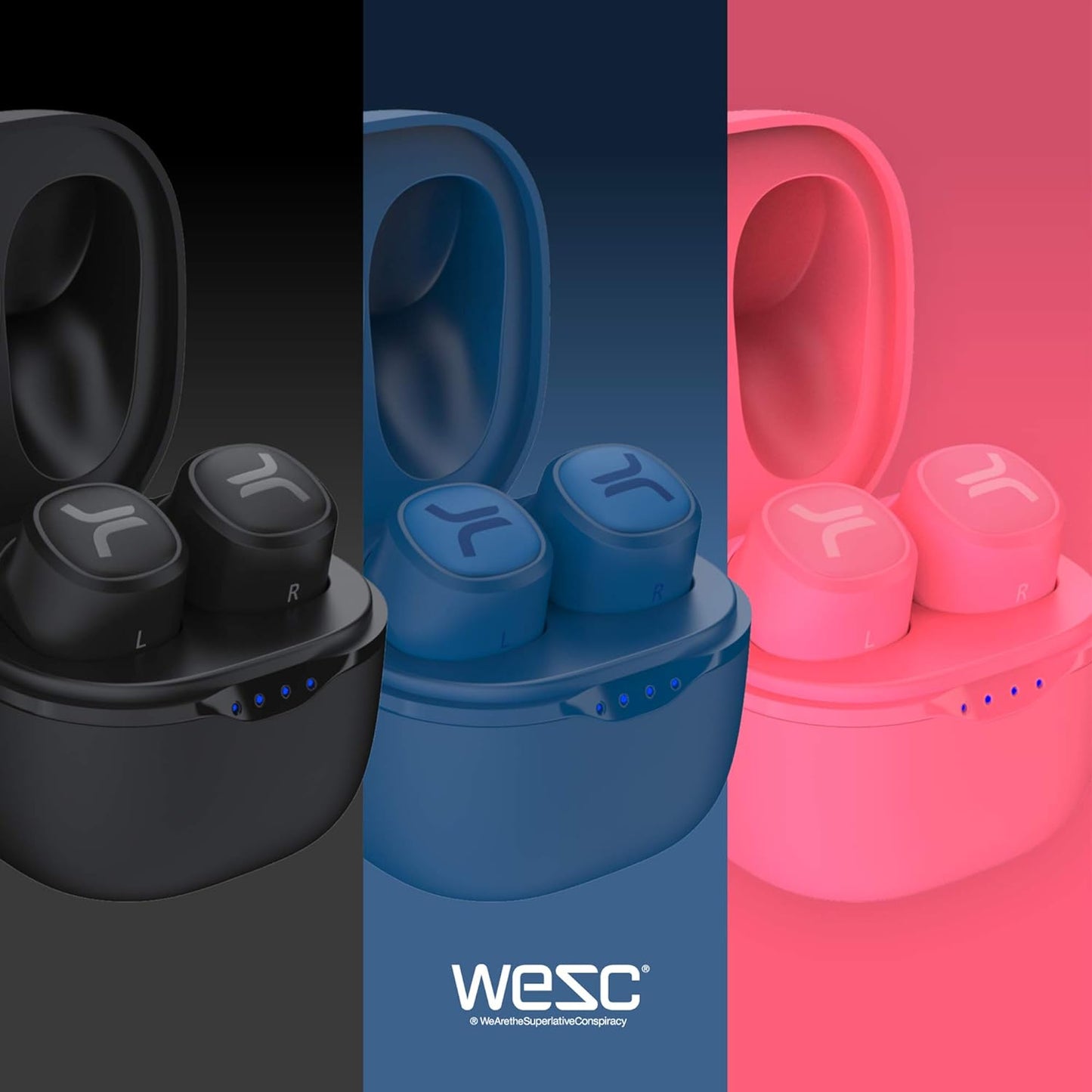WESC True Wireless Headphones, Bluetooth Earphones with LED Wireless Charging Case, 20Hrs Playtime, Touch Control, IPX4 Water Resistant Earbuds - Navy Blue