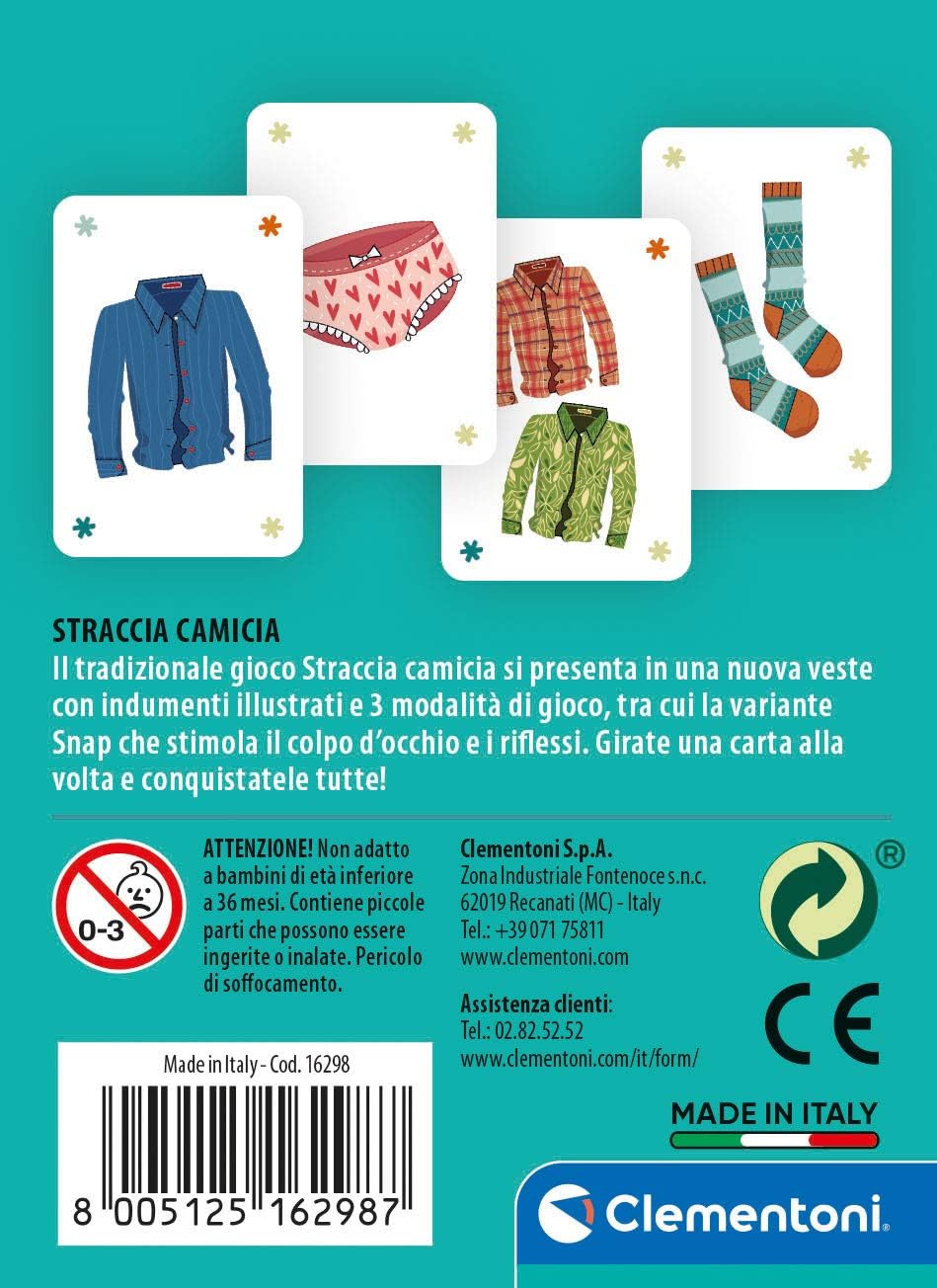 Clementoni - Straccia Camisa Barco, Cartas de Juego para niños, 2 – 6 Jugadores, 4 años +, Multicolor, 16298