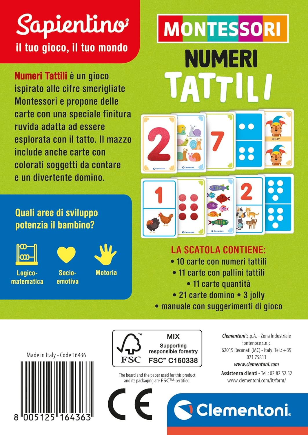 Clementoni - Sapientino Cards-Tactile Numbers-Educational Game 3 Years, Montessori Flashcards-Made in Italy, Italian Color, 16436