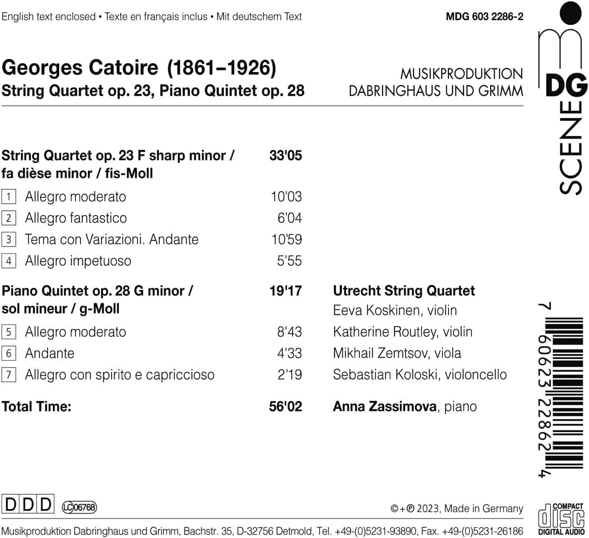 Georges Catoire: String Quartet Op. 23/Piano Quintet Op. 28