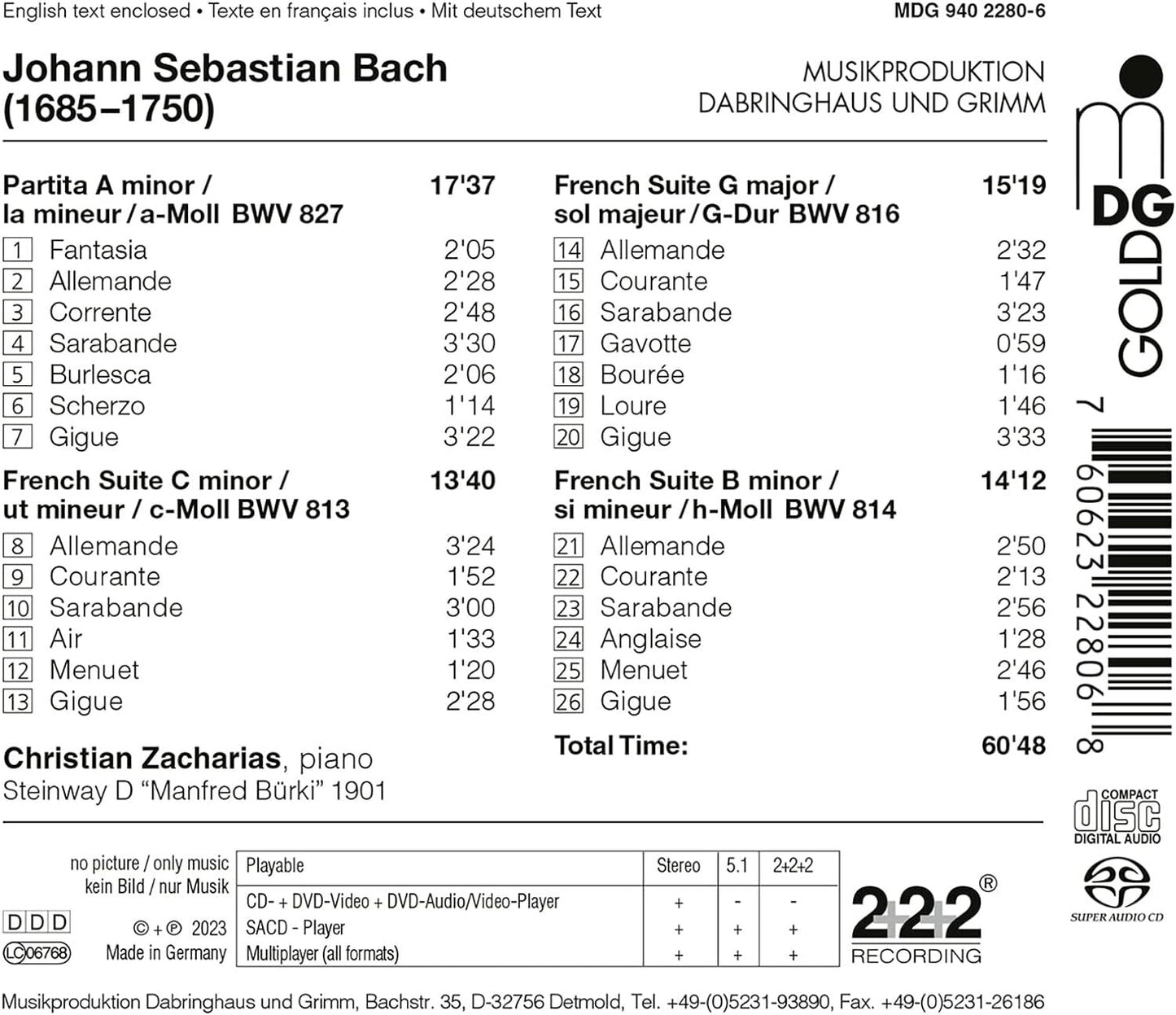 Bach: Partita in a Minor, BWV827/French Suites, BWV813, 814 & 816