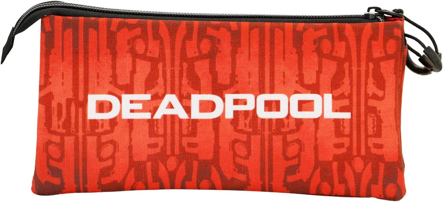 Deadpool Weapons-ECO Triple Pencil Case, Red, 23 x 11 cm