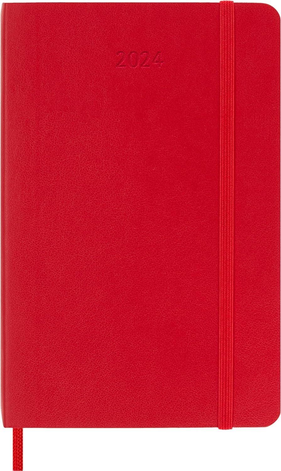 Moleskine Daily Agenda 12 Months 2024, Agenda 2024, Size Pocket 9x14, Soft Cover and Elastic Closure, Colour Scarlet Red Daily Soft Cover - Pocket Scarlet Red