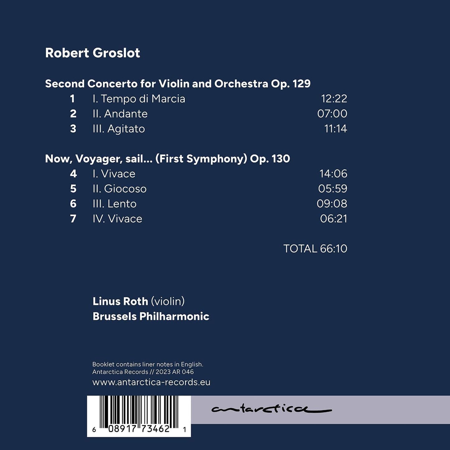 Robert Groslot: Now, Voyager, Sail... (First Symphony): Second Concerto for Violin & Orchestra