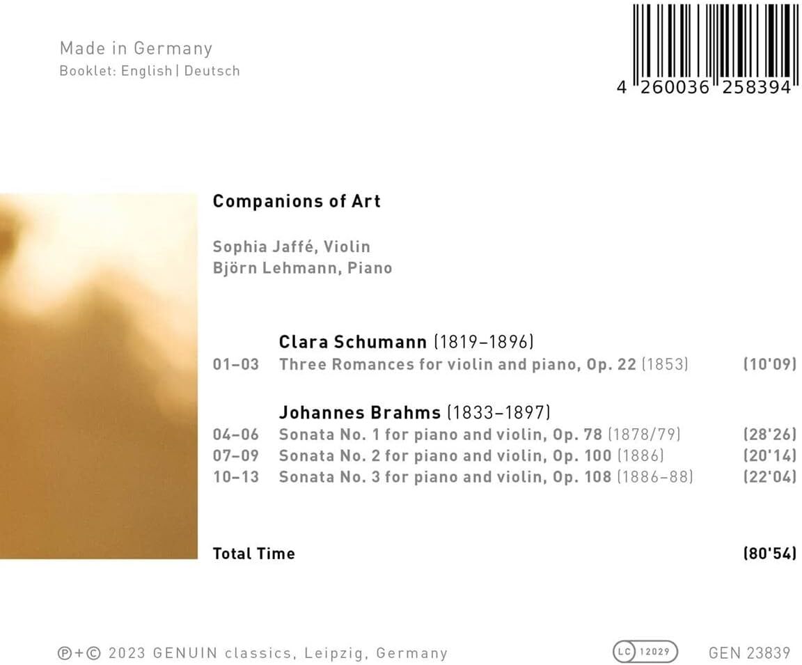 Companions of Art: Works By Clara Schumann and Johannes Brahms