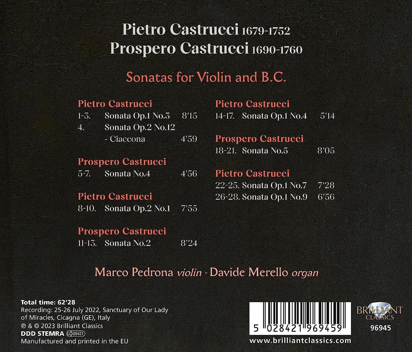 Pietro & Prospero Castrucci: Sonatas for Violin and B.C.