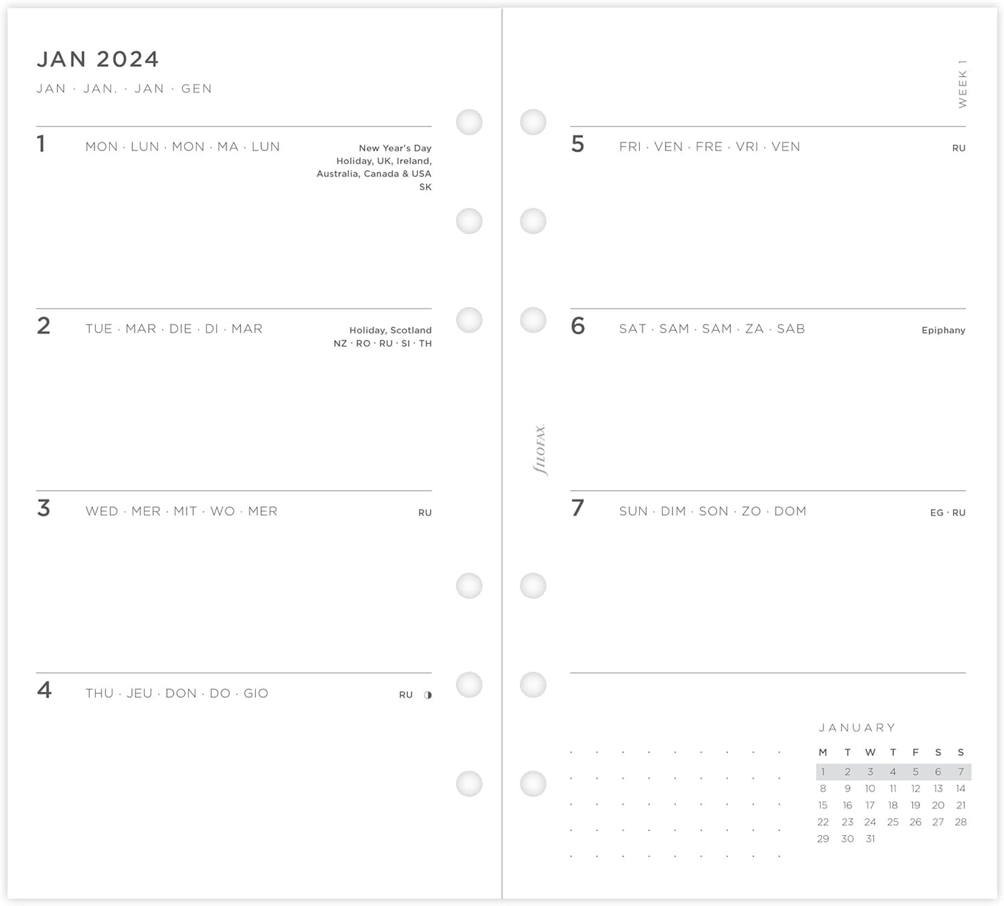 Filofax Personal Minimal week on two pages 2024 diary