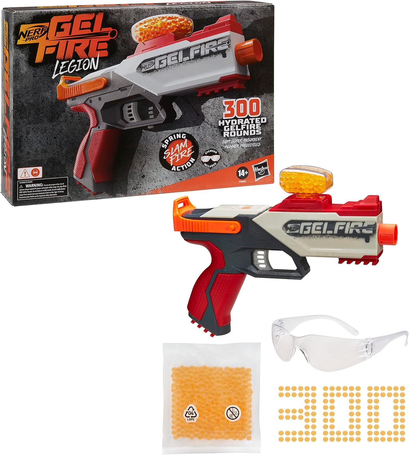 Nerf Pro Gelfire Legion Spring Action Blaster, 5000 Rondas Gelfire, 130 tolva Redonda, Gafas Protectoras, Slam Fire, a Partir de 14 años