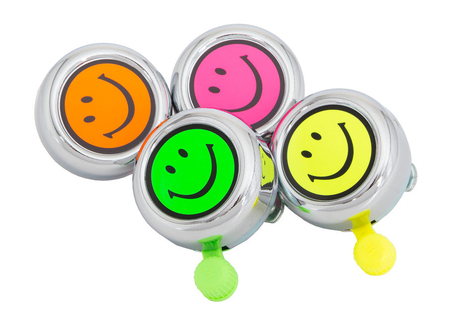 Widek Unisex-Youth Green/Pink/Orange/Yellow Smiley Bicycle Bell, One Size