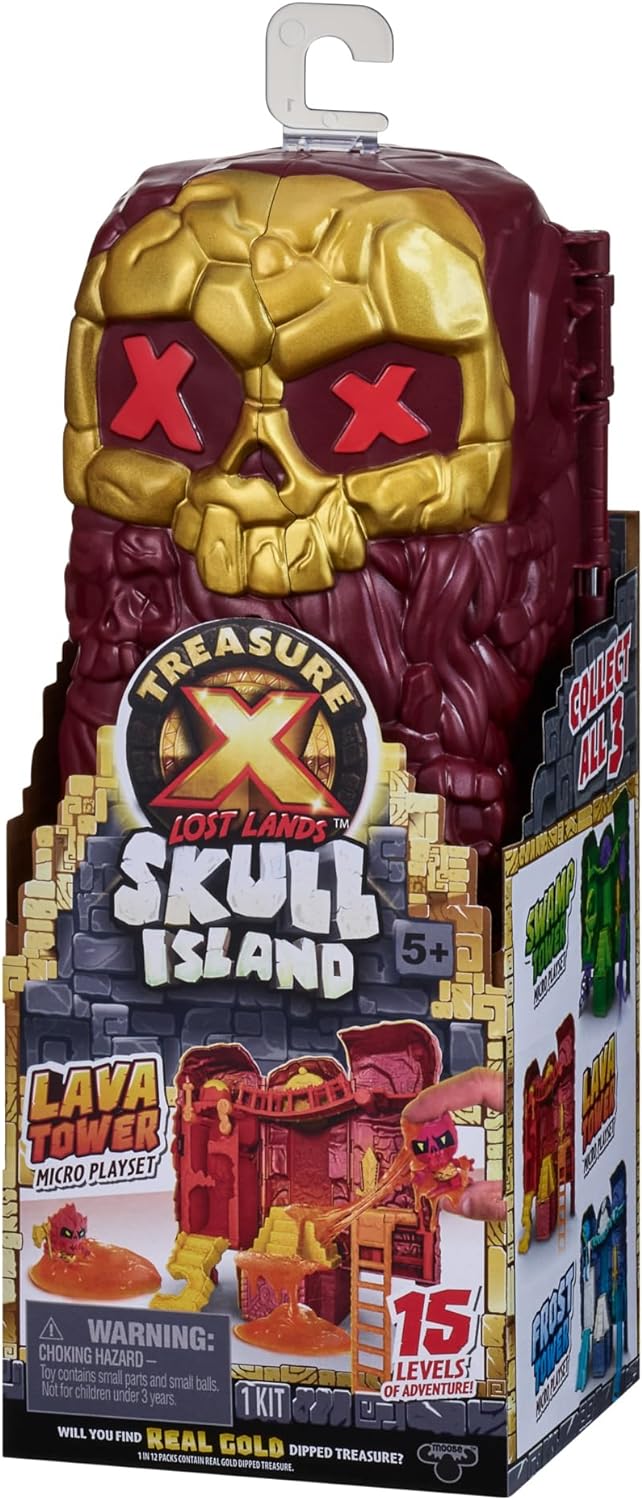 Treasure X Lost Lands Skull Island Lava Tower Micro Playset, 15 Levels of Adventure, Survive the Traps And Discover 2 Micro Sized Action Figures, Will You Find Real Gold Dipped Treasure?