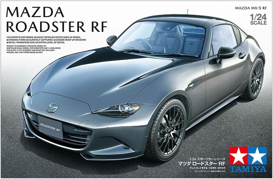 Tamiya-300024353 vehículo Tamiya 1:24 Mazda MX-5 RF-réplica Fiel, plástico, Hobby, encolado, Kit de modelismo, Montaje, sin Pintar, Color Plata, Mittel (24353