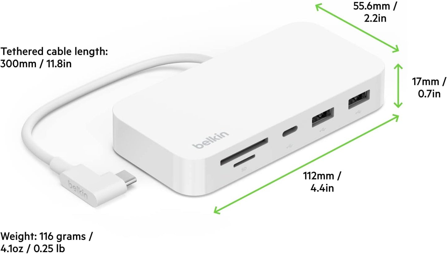 Belkin 6-in-1 USB Type C Hub, iMac 24 inch Rear Mounted Docking Station with SD & microSD Card Reader, Gigabit Ethernet, 2 USB A Ports, and USB C Port for Fast Data Transfers and Peripherals