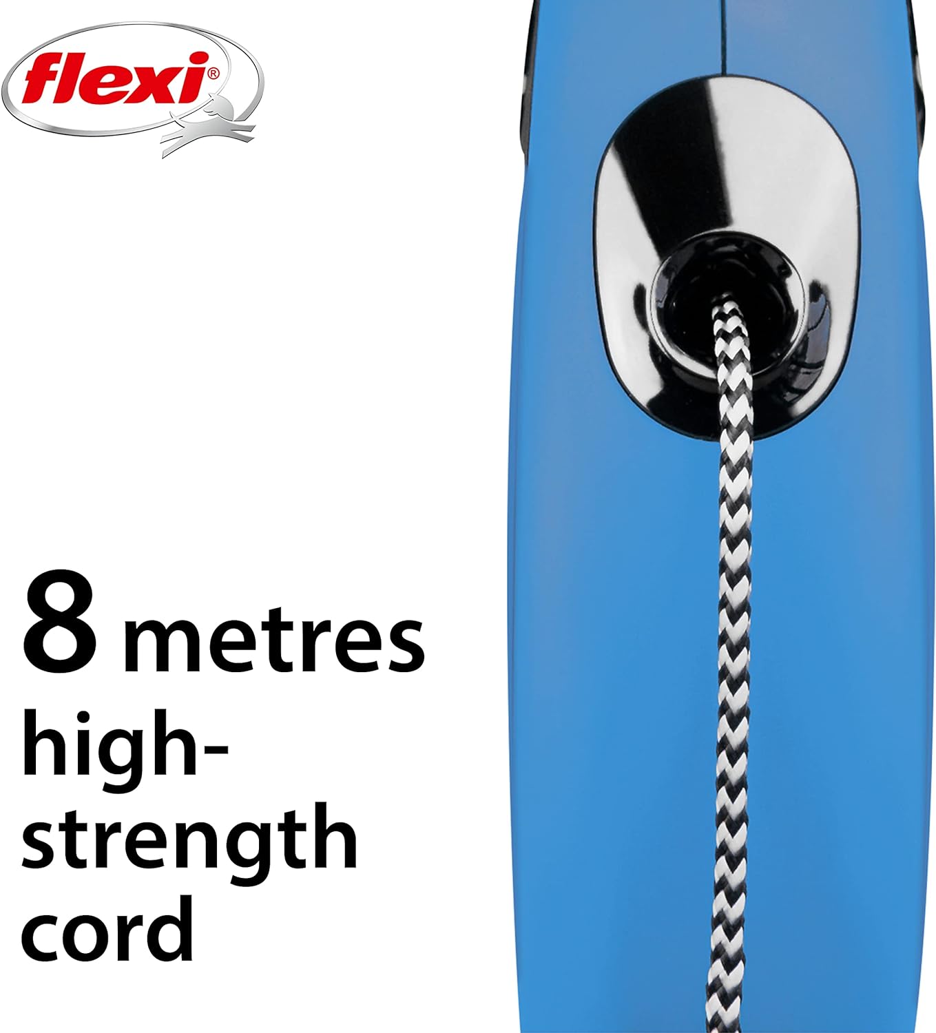 Flexi New Classic Cord Blue Medium 8m Retractable Dog Leash/Lead for dogs up to 20kgs/44lbs Medium (8m)