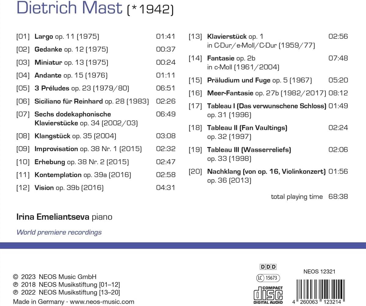 Dietrich Mast: Works for Piano
