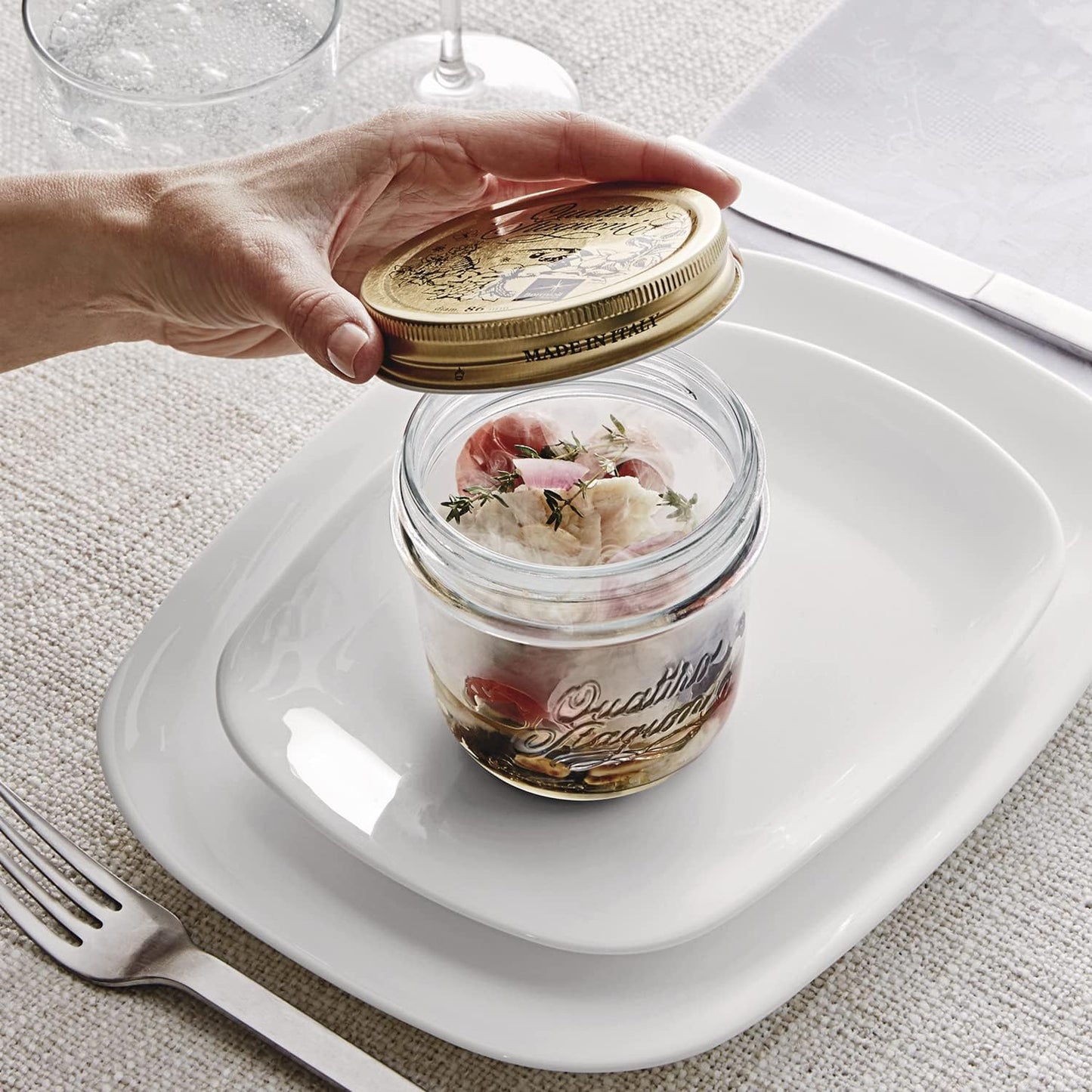 Bormioli Quattro Stagioni Set of Glass Jars in Different Shapes and Sizes 2 Set Deckel 70 mm 2er Set Deckel 70mm