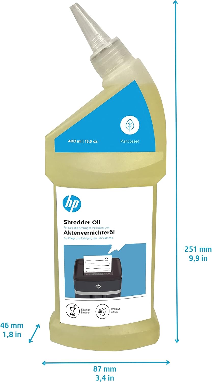 HP Paper Shredder Oil 400 ml Bottle, Plant Based for Care for Your Shredder, 9132 1.00 ml (Pack of 400)