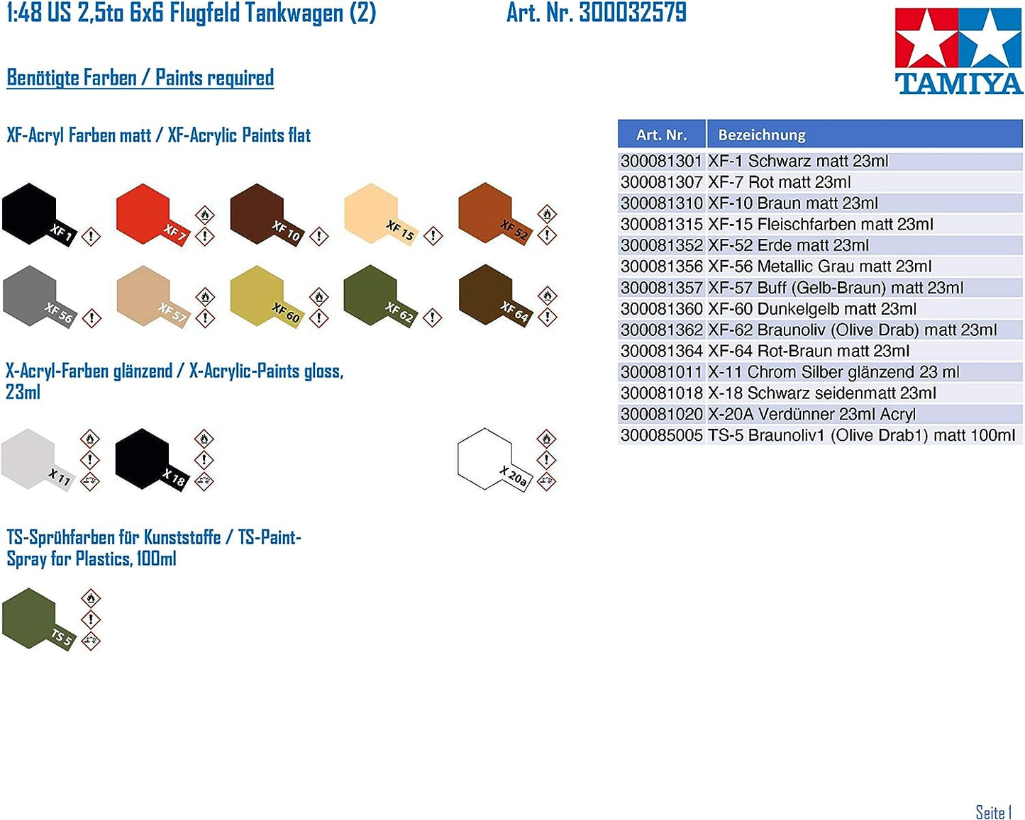 Tamiya TAM32579 300032579-0.075 US WWII 2.5 to 6 x 6 Airfield Tankw